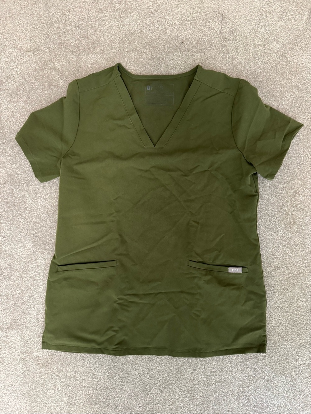 Figs Olive Green V-Neck Short Sleeve Medical Scrub Top